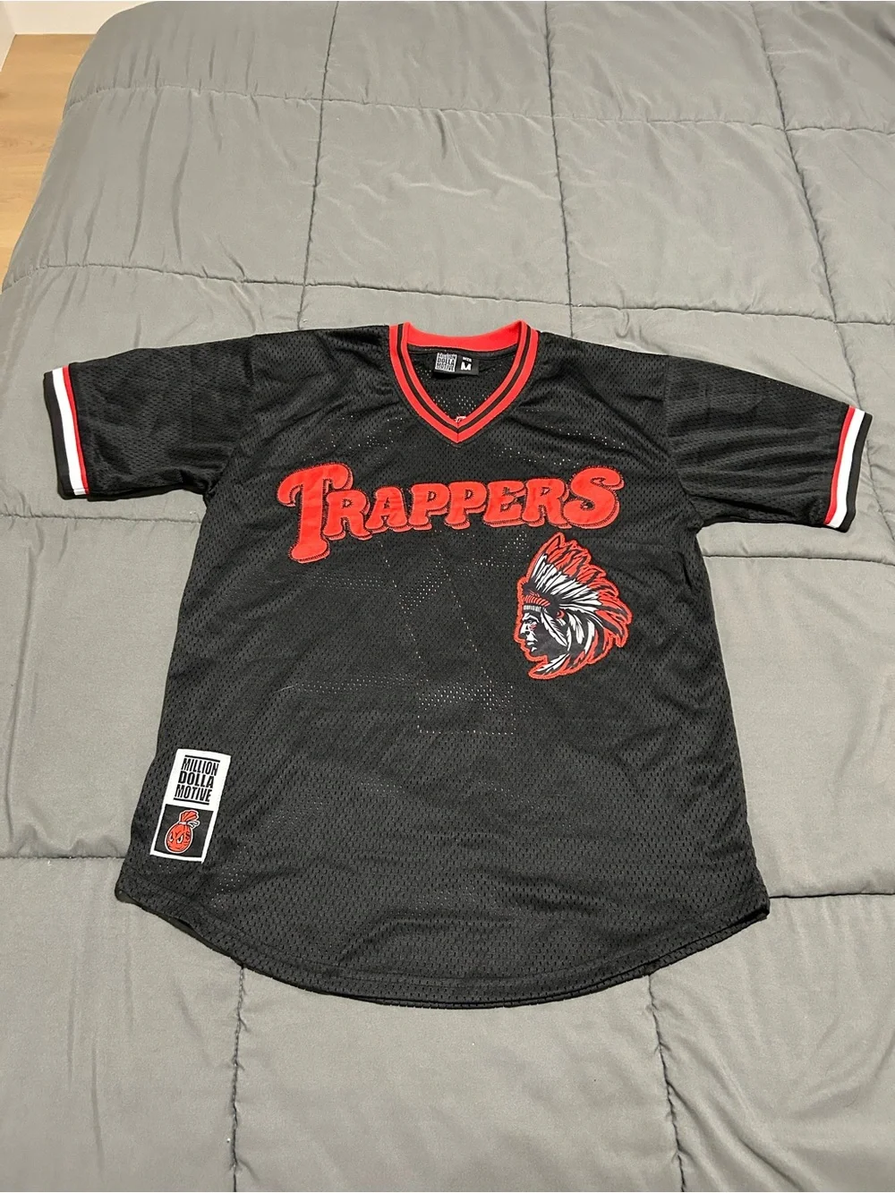 Million Dolla Motive Black & Red Mesh Sports Jersey. Size Medium